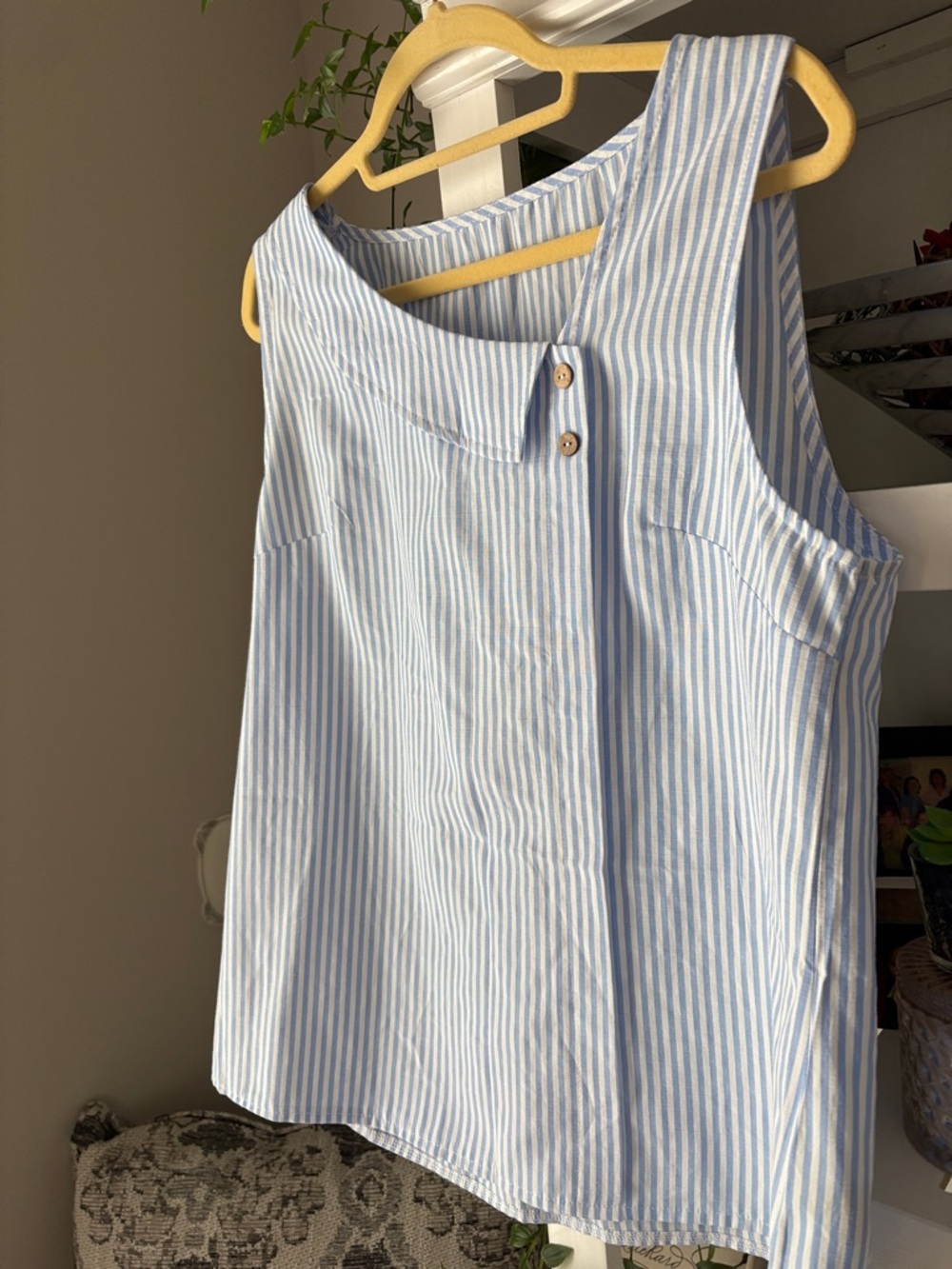 Adorable SHEIN Blue and White Striped Sleeveless Asymmetric Button Top❣️ - Picture 2 of 11